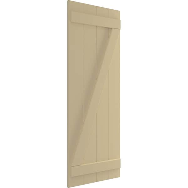 True Fit PVC, Four Board Joined Board-n-Batten Shutters W/Z-Bar, Natural Twine , 21 1/2W X 64H